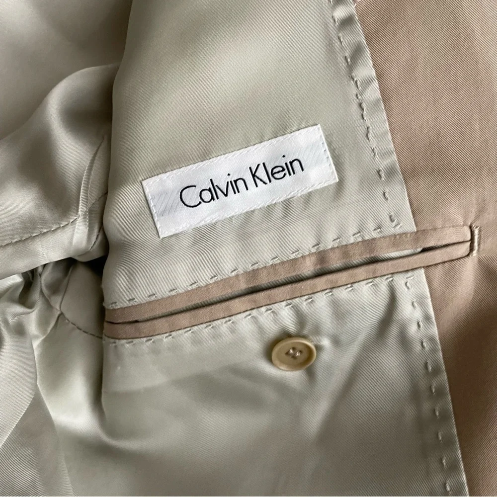 Calvin Klein Men’s Cotton Silk Blend Blazer Jacket Light Khaki Size Large New